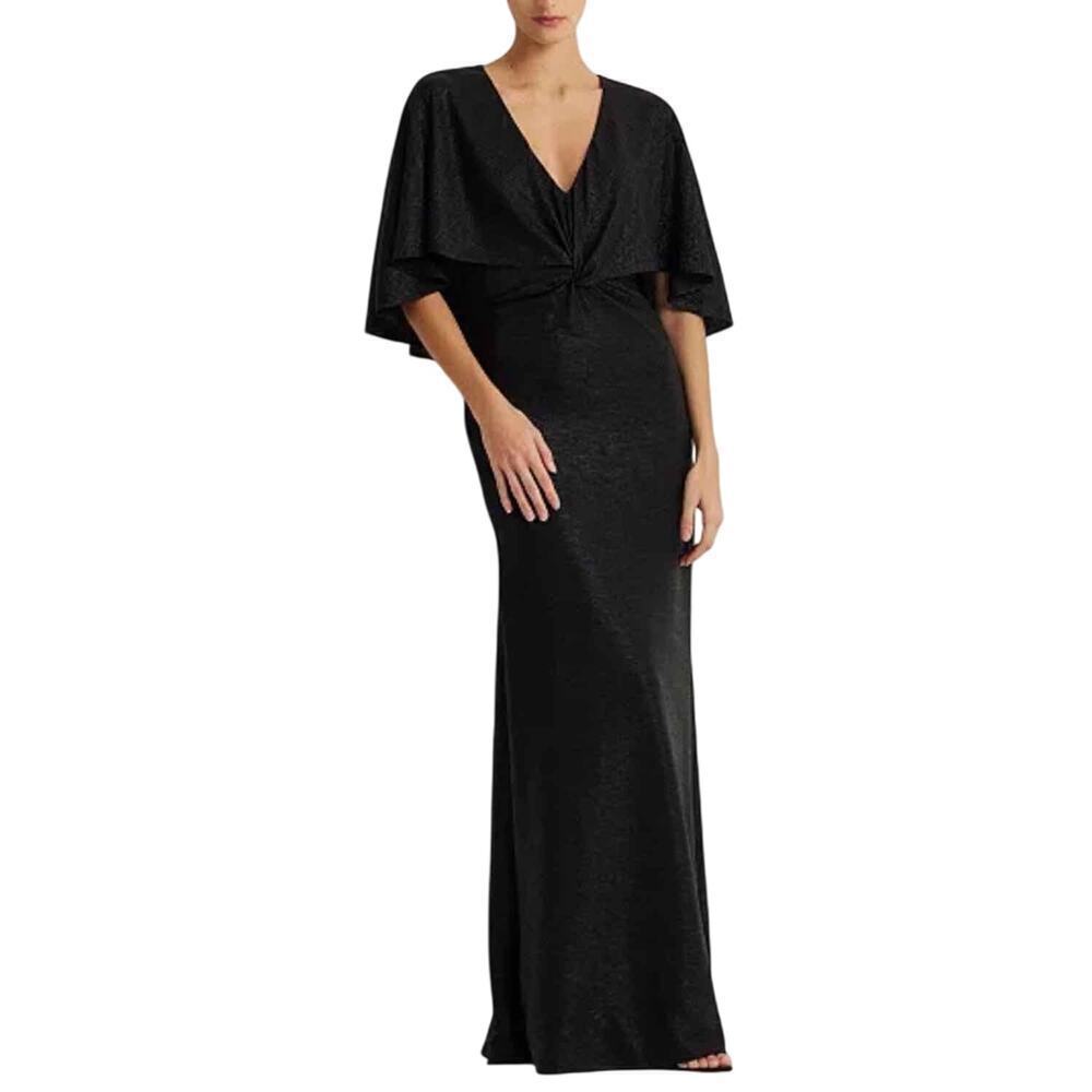Lauren Ralph Lauren Twist-Front Cape-Overlay Gown Black Size US 6